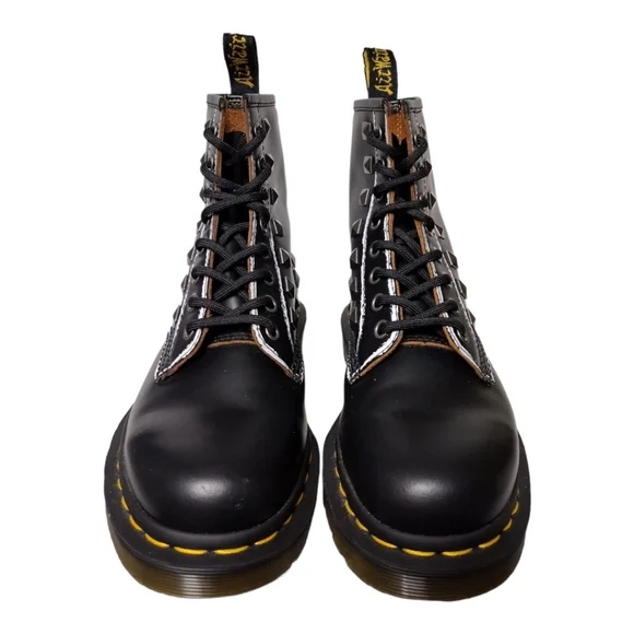 Dr. Martens 1460 Stud Leather Black Rolled Vintage Smooth Boots - Picture 2 of 11